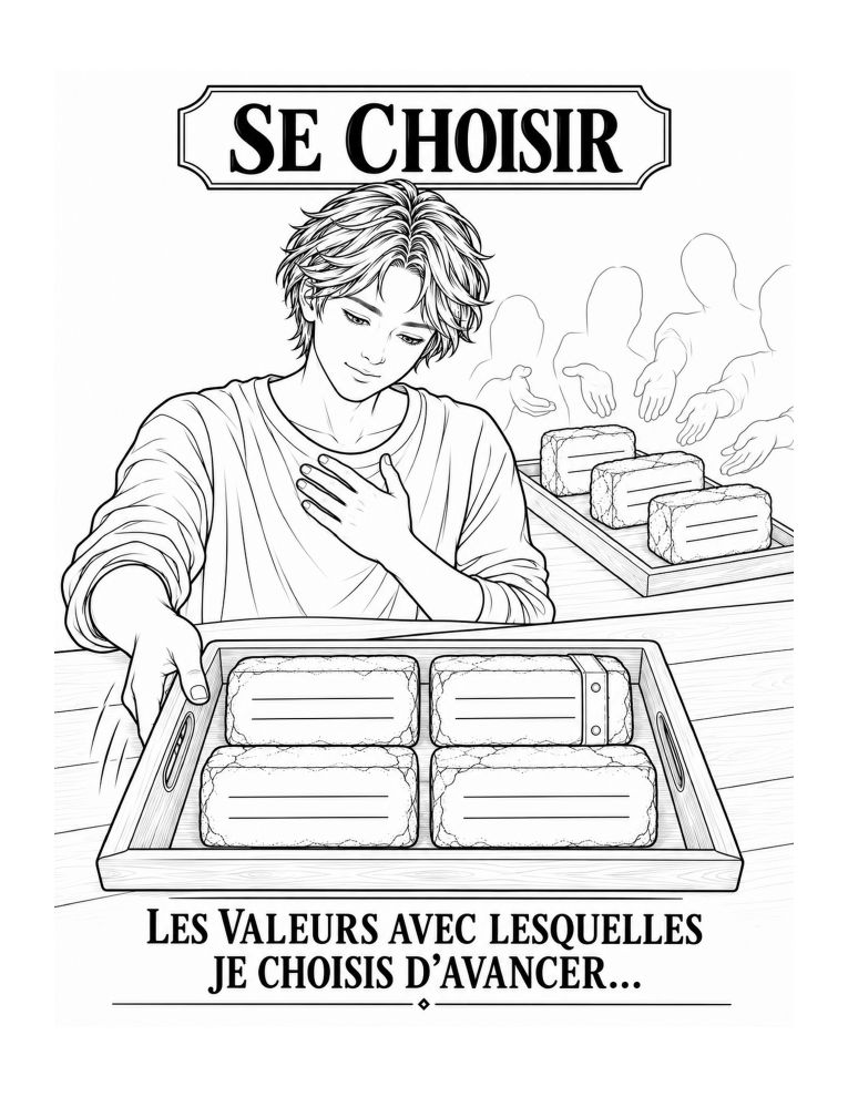 Illustration à colorier : se choisir, les valeurs avec lesquelles j'avance