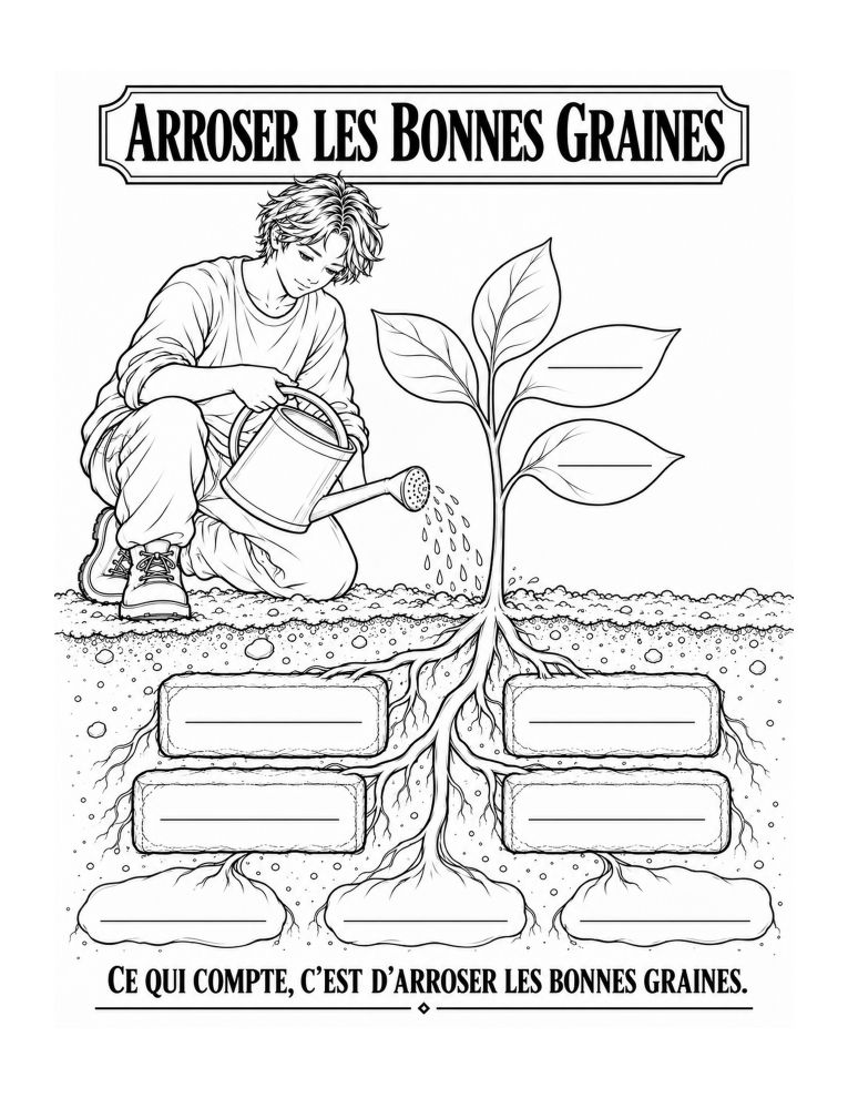 Illustration à colorier : arroser les bonnes graines